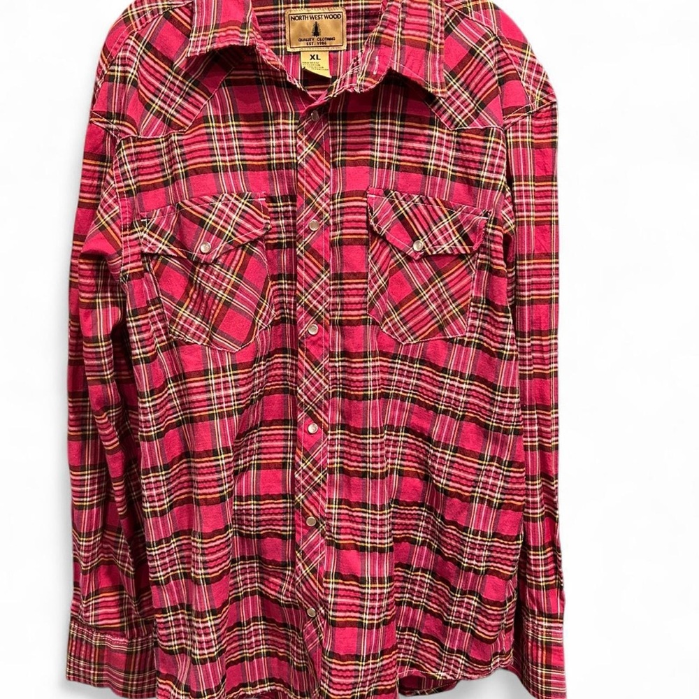 Men's retro style‎ pearl snap pink/red Plaid Button-Down Shirt